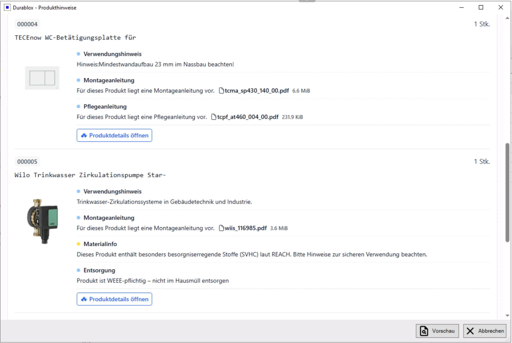 Erweiterte Produkthinweise