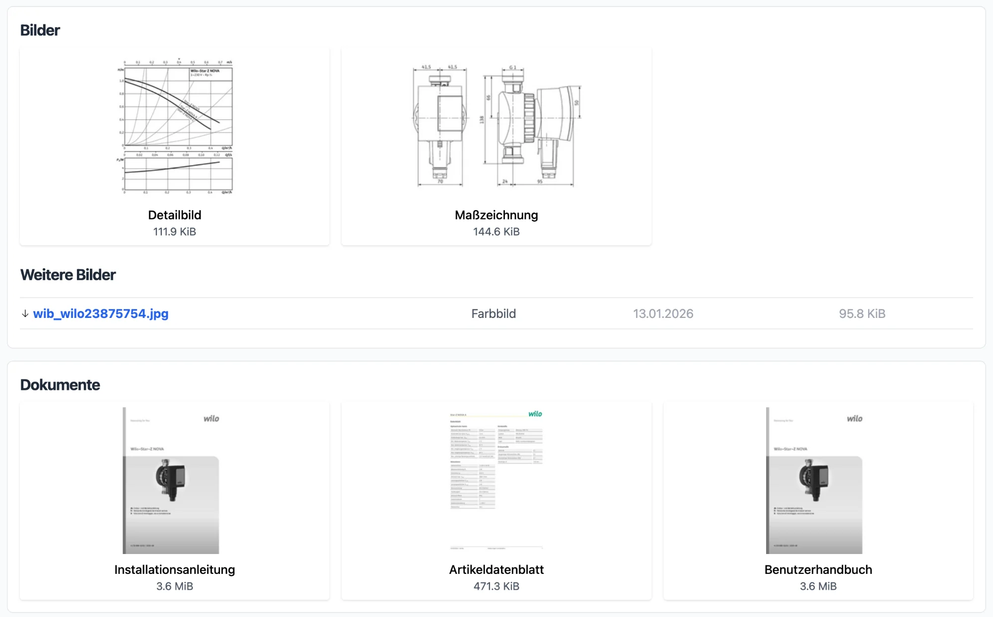 Produktdetails Bilder und Dokumente
